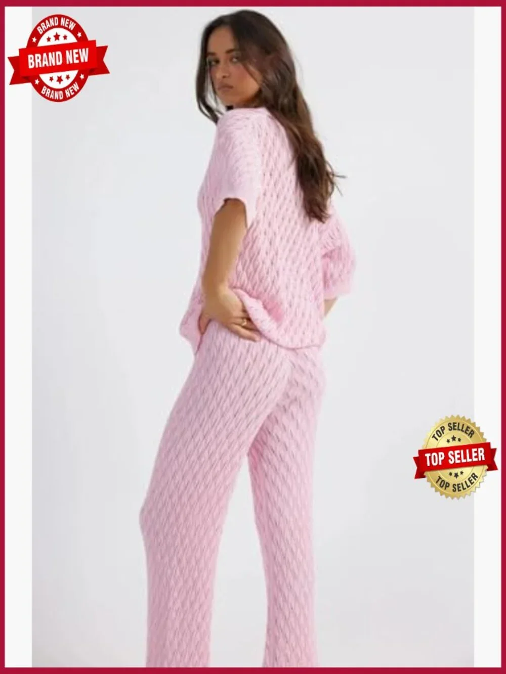 Women's Button Front Short Sleeve Top & Wide Leg Pants Lounge Set Matching 2